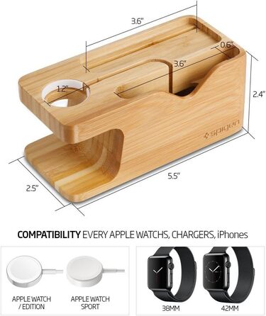 Spigen S370 Дерев'яна док-станція для Apple Watch Ultra 3/2/1 та Series 1-8/SE - зарядний пристрій