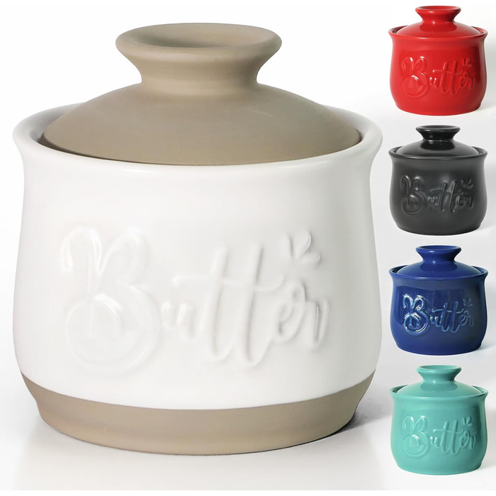 MAIA Ceramic 5.5 oz Butter Crock for Counter with Water Butter Spreader Holder for Spreadable Butter, French Butter Dish with Lid, Butter Keeper for Kitchen Counter, White Kitchen Décor