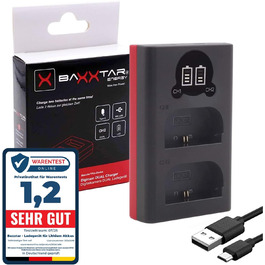 Зарядний пристрій Baxxtar для акумуляторів LP-E6NH, LP-E6N, LP-E6 з подвійним LCD-дисплеєм та USB-C/Micro-USB живленням