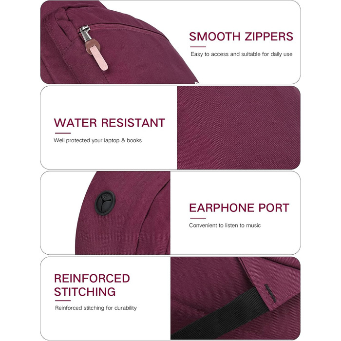 Жіночий рюкзак RAVUO, водонепроникний, для ноутбука 15.6 дюймів, шкільний, для підлітків, подорожей, роботи, червоний/бордовий