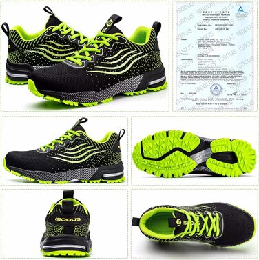 Зручні робочі черевики ISOOUS з металевим підноском для чоловіків та жінок. Легкі, дихаючі, неслизькі, захисні черевики, 42 EU, зелені.