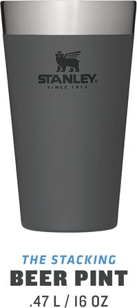 Термокружка Stanley Adventure Stacking Bierkrug 473 мл, нержавіюча сталь, з подвійними стінками, ізольована, без BPA, для зберігання напоїв холодними, 4 години, можна мити в посудомийній машині, колір Charcoal