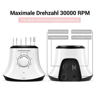 Електричний фрезер для нігтів MelodySusie 30000 об/хв: професійний набір для манікюру та педикюру з педалем, для гелю та акрилу, білий