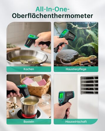 Інфрачервоний термометр ERICKHILL -50℃~800℃: безконтактний лазерний термометр з LCD-дисплеєм, регульований коефіцієнт випромінювання. Підходить для приготування їжі, грилю, заморожування, промисловості