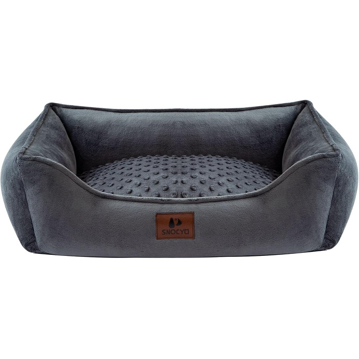 Dog Bed for Small and Medium Dogs 65x55x18cm, Washable Dog Cushions, Removable Cover, Dog Sofa Dog Basket with Raised Edges, Fluffy Cat Bed Dog Bed with Nubs, Dark Grey