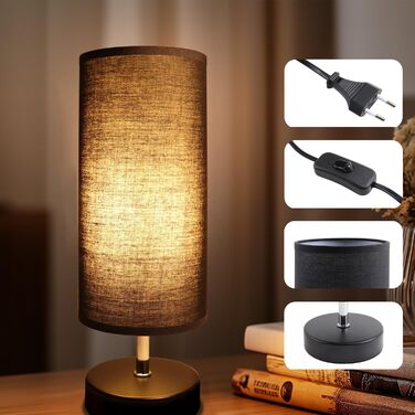 Настільна лампа чорного кольору 2 шт. з LED-лампочками 6W, патрон E27, вимикач на кабелі, 3 колірні температури (3000K/4000K/6500K) з функцією пам'яті, сучасна LED-лампа для спальні/вітальні, 2 лампочки в комплекті