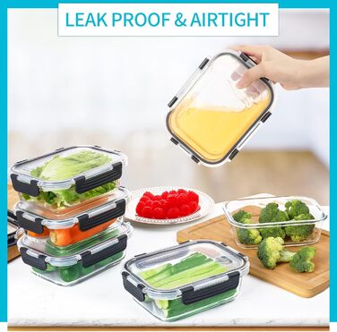 Skroam Glass Food Storage Containers 20 Piece 640ml [10 Containers + 10 Lids] - Meal Prep Boxes for Food - Transparent Lids - for Home Kitchen or Restaurant
