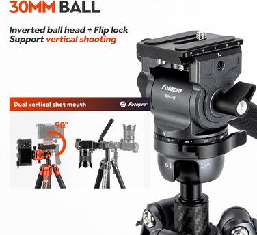 Штатив для відеокамери Fotopro X-Airfly з рідкосирої головкою, кульковою головою, з вуглецевого волокна, сірий. Підходить для DSLR-камер, витримує до 15 кг.