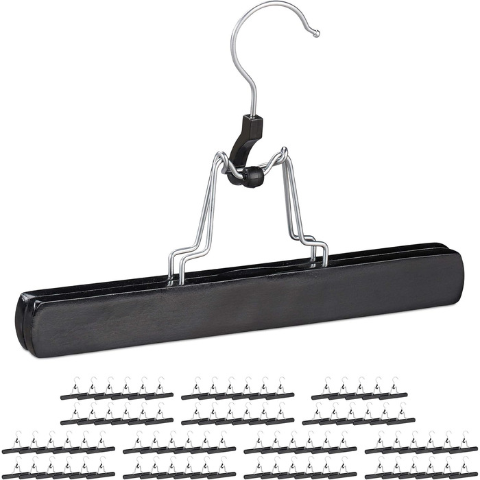 Relaxdays Trouser Hanger, Wood, 12 Pack, 360° Swivel Hook, Felt Protection, HBT 17 x 25 x 2.3cm, Clothes Hanger Pants, Black
