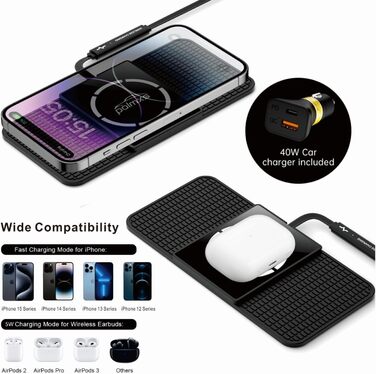 Автомобільне зарядне пристрій MagSafe Pad Polmxs: Швидка зарядка 15W, бездротова зарядка, 40W адаптер, кабель 30см, сумісність з iPhone 17/16/15/14/13/12
