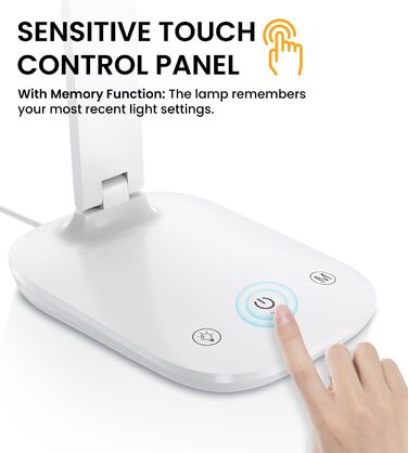 LED лампа настільна диммерна з 5 кольорами, регулювання яскравості 15%-100%, захист очей, USB-зарядка, таймер, сенсорне керування, для дітей, спальні, читання, офісу