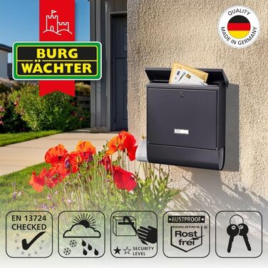 Поштовий ящик Burg-Wächter AMZ 2500 NI антрацит з газетницею та табличкою для імені, формат DIN C4, 2 ключі, нержавіюча сталь