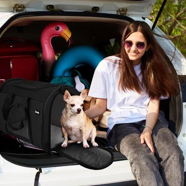 Транспортна сумка для котів та собак Zavothy, чорна, розмір S, з м'якою підстилкою та регульованим ременем