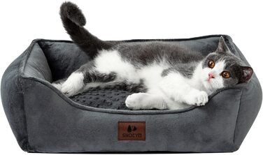 Dog Bed for Small and Medium Dogs 65x55x18cm, Washable Dog Cushions, Removable Cover, Dog Sofa Dog Basket with Raised Edges, Fluffy Cat Bed Dog Bed with Nubs, Dark Grey (55x45x16cm, Dark Grey - Removable)