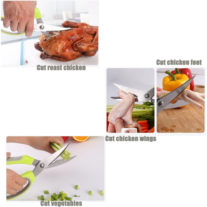 The multifunctional scissors, poultry shears, and seafood shears. This three-piece set meets most kitchen needs, premium heavy-duty scissors.