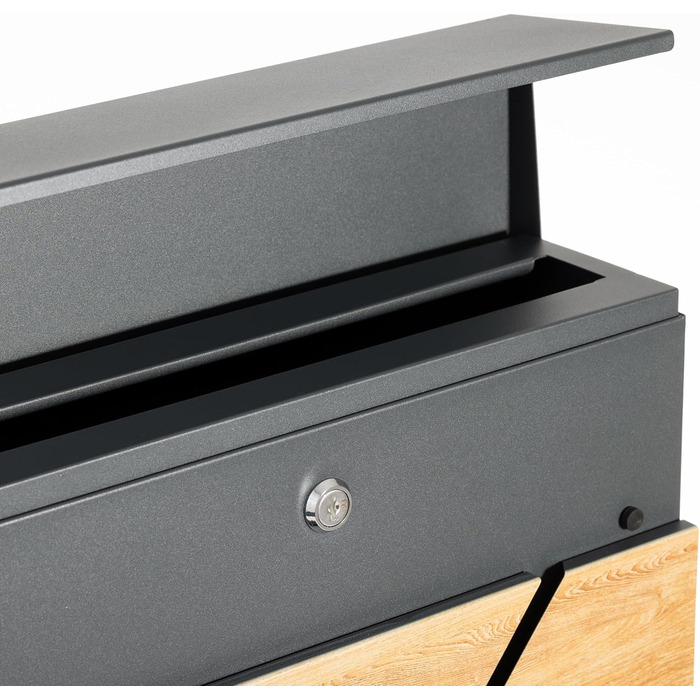 Поштова скринька Verda з газетницею, 37x37x11 см, антрацит RAL 7016, срібло, 2 ключі, комплект для монтажу. Дизайнерська настінна поштова скринька з відділенням для преси