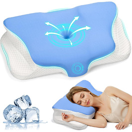 Подушка для шиї Ehomfory з Memory Foam, ергономічна подушка для сну на боці, спині та животі, 62x41x9/12 см, сіро-білий (блакитний)