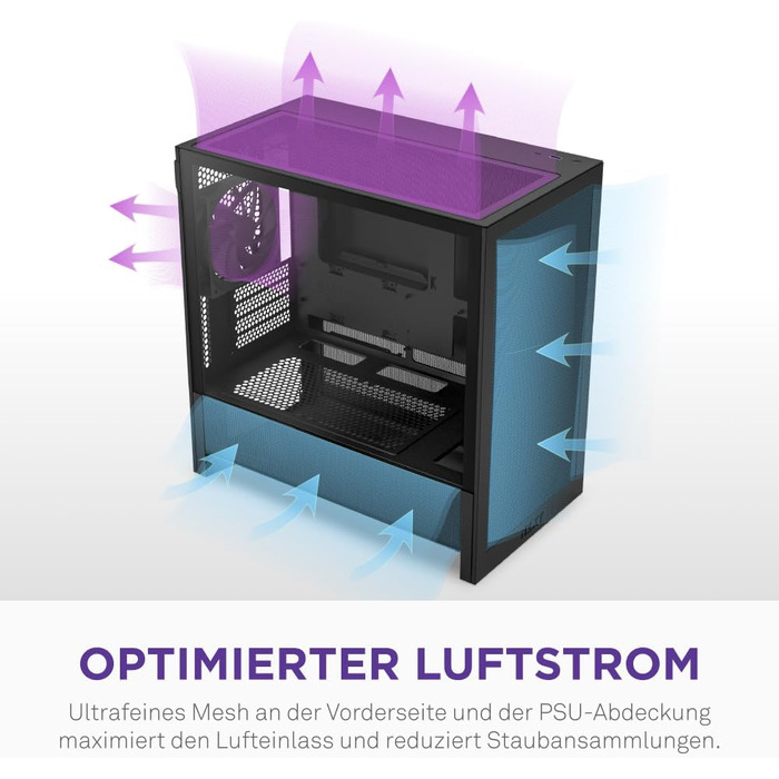 NZXT H3 Flow: Корпус для ПК Micro-ATX з оптимізованим повітряним потоком, 120мм вентилятор, підтримка Full-Size GPU, радіатори 280мм/240мм, чорний