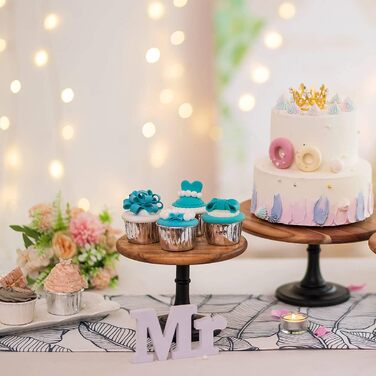 Дзеркало для тортів NUPTIO, 3 шт. у наборі: дерев'яний рустикальний підставка для тортів, десертів, весіль, днів народжень, дитячих вечірок, чаювання, десертного столу (чорний, 21 см)