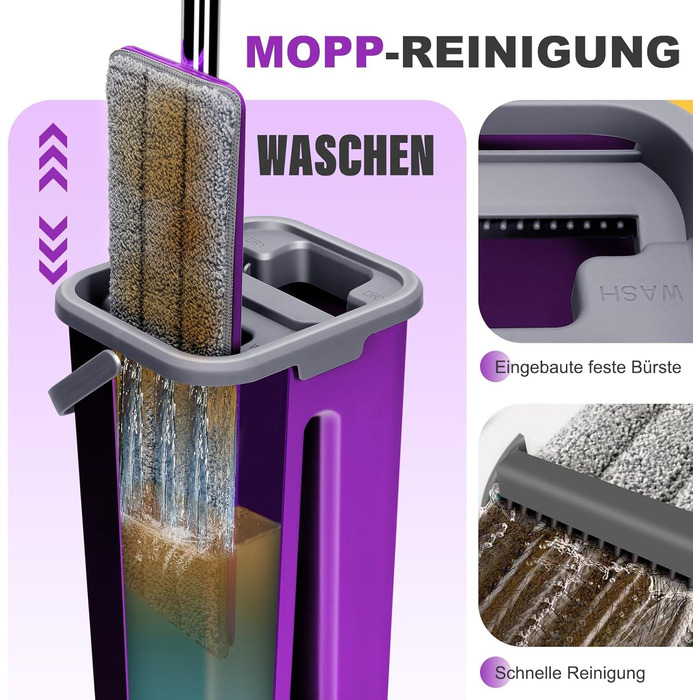 Набір для миття підлоги Masthome з відром: плоский моп, 3 мікрофібрових насадки, відро з нержавіючою сталею, моп з функцією віджиму, для прибирання підлоги