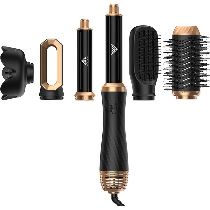 Набір для укладки волосся 6 в 1 Airstyler: фен-щітка, плойка, дифузор, для створення об'єму, локонів та випрямлення волосся (чорний)
