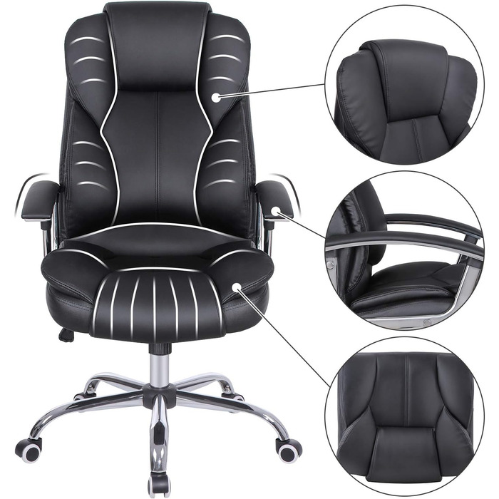 Крісло офісне SONGMICS, крісло для офісу, крісло для комп'ютера, регулювання висоти сидіння, чорне