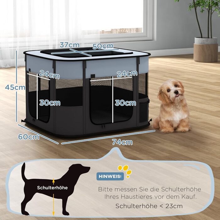 PawHut® Вольєр для цуценят, огорожа для собак, вольєр-загон, сірий, 74 x 60 x 45 см