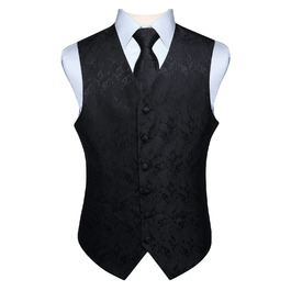 Костюм-тріо Enlision для чоловіків: жилет, краватка та нагрудна хустинка з квітковим патерном пейслі, чорний, розмір L