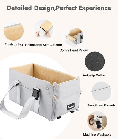 Крісло-ліжко для собак Pawaboo: зручне автокрісло для маленьких собак до 11 кг, сіре та бежеве