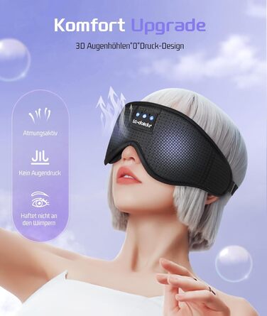 Маска для сну з Bluetooth навушниками Dolida - повна світлоізоляція, дихаюча тканина, для подорожей, йоги, медитації