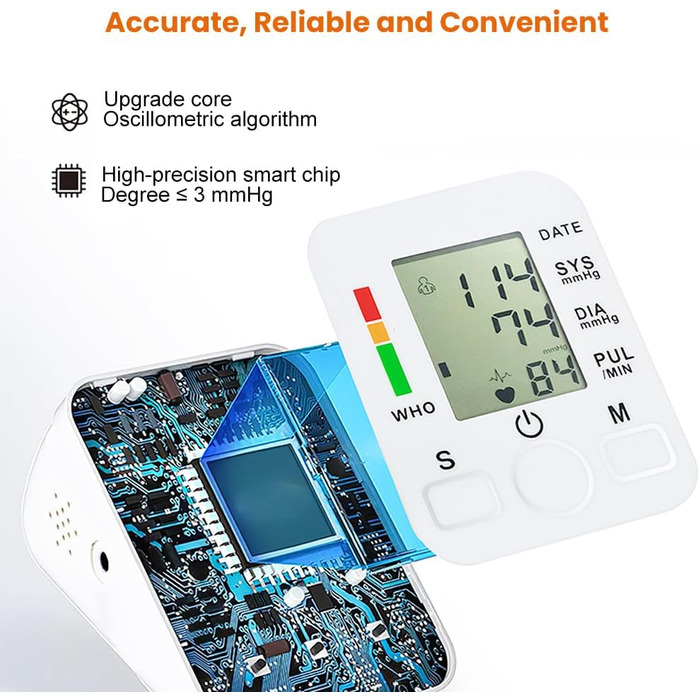 Тонометр на плече Oberarm з великою манжетою - цифровий тонометр USB-зарядний | Виявлення аритмії, 2x99 місця для зберігання даних для 2 користувачів | Ідеальний для домашнього використання