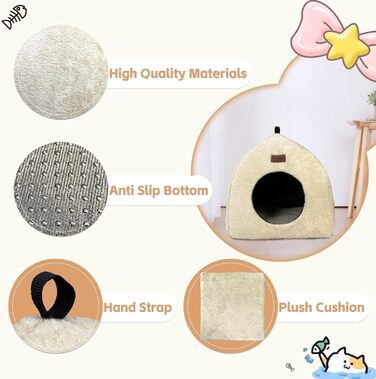 Кішка-будиночок для дому: затишна печерка з м'яким, пральним подушечкою. Розкладне ліжко для котів 40x40x35 см (Бежевий)