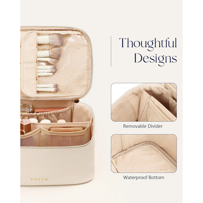 Велика косметичка для жінок: водонепроникна дорожня косметичка з відділеннями (Бежевий)