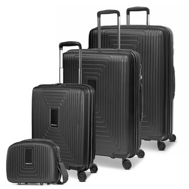 Набір валіз REDOLZ Essentials 4 шт. (S, M, L, Beauty Case) | Розширювані | Чорний металік