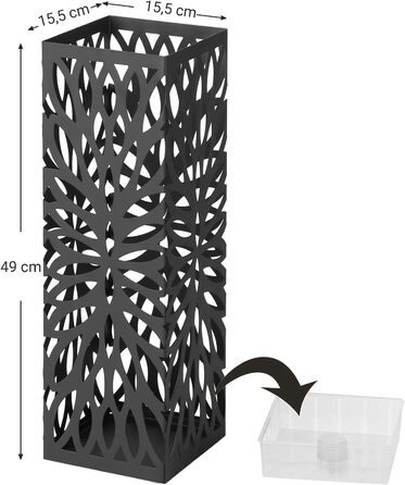 Стійка для парасоль та трекінгових палиць SONGMICS, чорна, металева, з піддоном, 4 гачки, 49H см