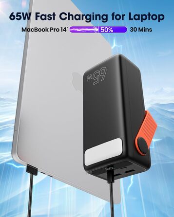 Power Bank 60000mAh 65W з 3 виходами USB-C, чорний: для ноутбуків, смартфонів, планшетів