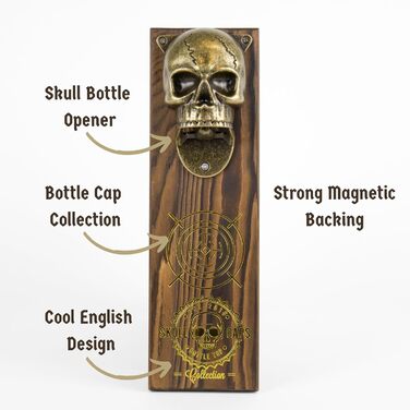 Gift Republic - Skull Cap Bottle Opener Funny | Skull Beer Opener for Men | Magnetic Wall Bottle Opener | Beer Bottle Opener | Bottle Cap Collector | Gift for Christmas, Birthday, Party