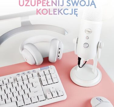 Мікрофон Logitech G Blue Yeti USB для стрімінгу, подкастів та запису (білий). Преміум-якість, Blue VO!CE, сумісний з PC та комп'ютером.