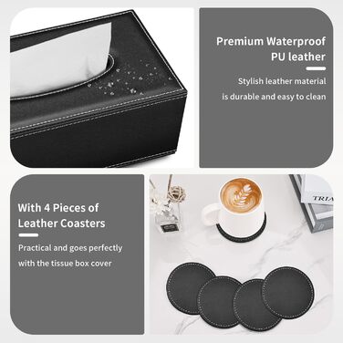 Склянка для серветок, органайзер для тканинних серветок, чорний, 25x13,5x9,5 см (з 4 підставками в подарунок)