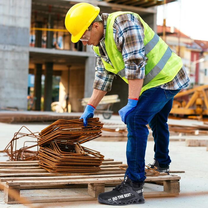 Черевики робочі Furuian для чоловіків та жінок, легкі, спортивні, дихаючі, зі сталевим підноском, антиковзкі, фітнес-кросівки, чорні, 38.5 EU
