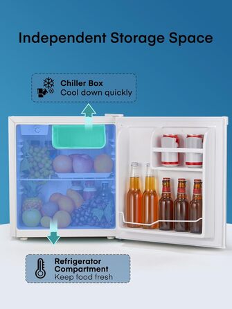 Міні-холодильник E 46L з відділенням для льоду, 42 dB, регулювання температури, енергозберігаючий, знімний дверний анфаз, для кухні, офісу, спальні, готелів та маленьких квартир (білий)