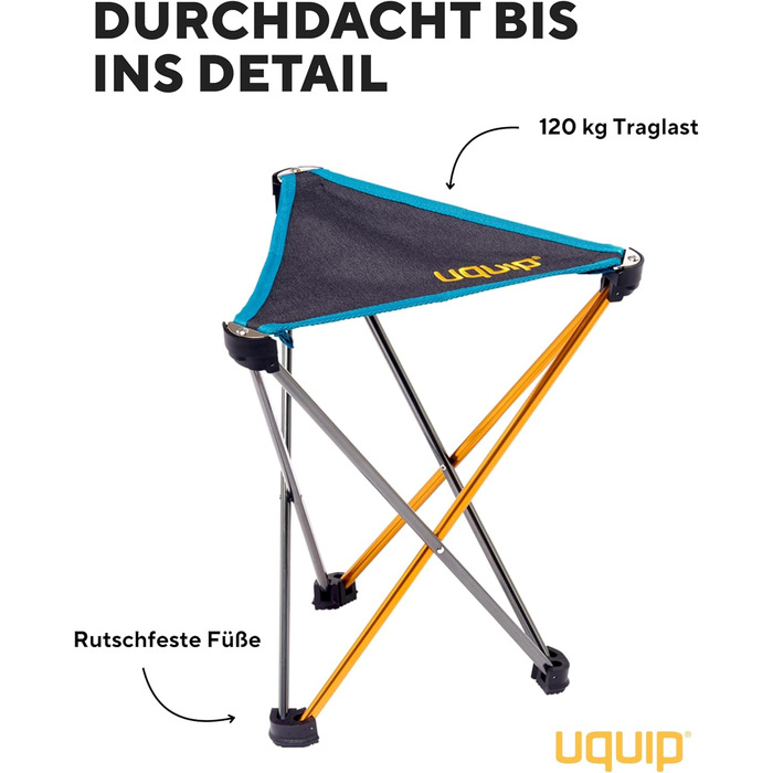 Складаний табурет Uquip Trinity M Mini - легкий, треножний, 150 кг, блакитно-жовтий (золото-сірий, великий)