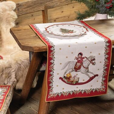 Текстильний доріжка Villeroy & Boch Toy's Fantasy з новорічним мотивом – велика, кольорова, для декору столу, бавовна та поліестер, підходить для прання, Різдвяна колекція