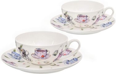 Teacup Set made of Fine Bone China Porcelain. 2 teacups each 150ml and 2 saucers with a stylish teacup design.