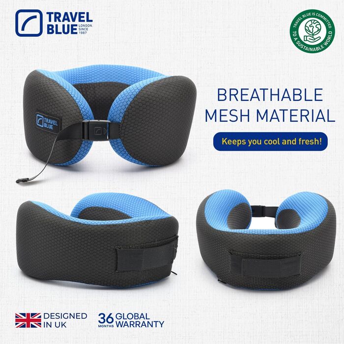 Blue Dreamer Travel Neck Pillow - Memory Foam Airplane Pillow for Travel with Breathable Mesh Fabric, Removable Cover, High Comfort & Support, Easy Storage