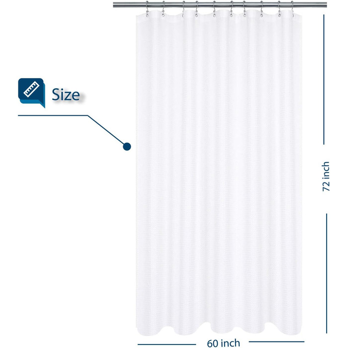 Штора для душу Barossa Design 152x182 см, вафельна тканина, біла, водонепроникна, преміум-якість, для ванної кімнати