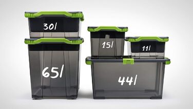 Набір контейнерів для зберігання Rotho Evo Total Protection 65 л, 3 шт, харчовий пластик, з кришкою, без BPA, антрацит/прозорий