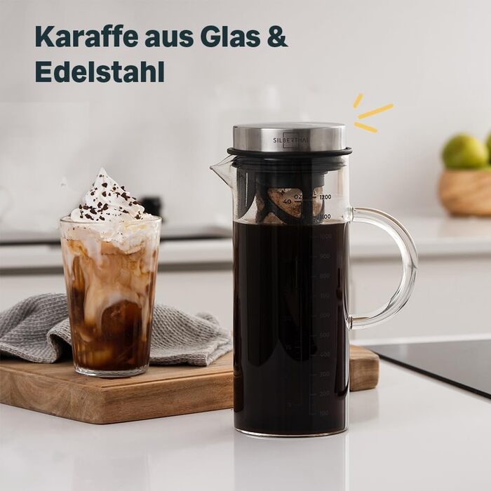 SILBERTHAL Набір для приготування кави French Press: ручна кавомолка, термопреса 1л, регульований помел, нержавіюча сталь та скло. Подарунковий набір для кавоманів та любителів Cold Brew