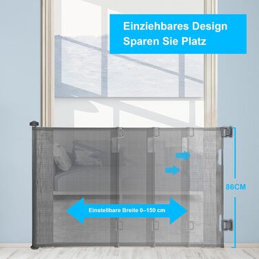 Expandable Baby Gate with Lock - 150cm Wide, 83cm High - Pet & Baby Safety Barrier
