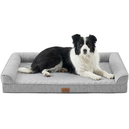 Ортопедичне ліжко для собак середнього розміру COZY KISS знімний, пральний чохол – підтримуюча піна, водовідштовхуючі бортики та антиковзаюча основа, сріблясто-сірий колір (L 107x76x18 см)
